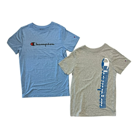 Champion Boy's 2-Pack Short Sleeve Crewneck Athletic Tees (Heather Grey/Bozetto Blue, 7/8)