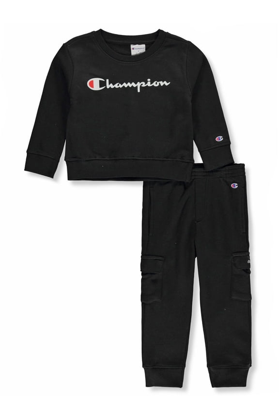 Boys' 2-Piece Cargo Joggers set Outfit Color: black Size: 8