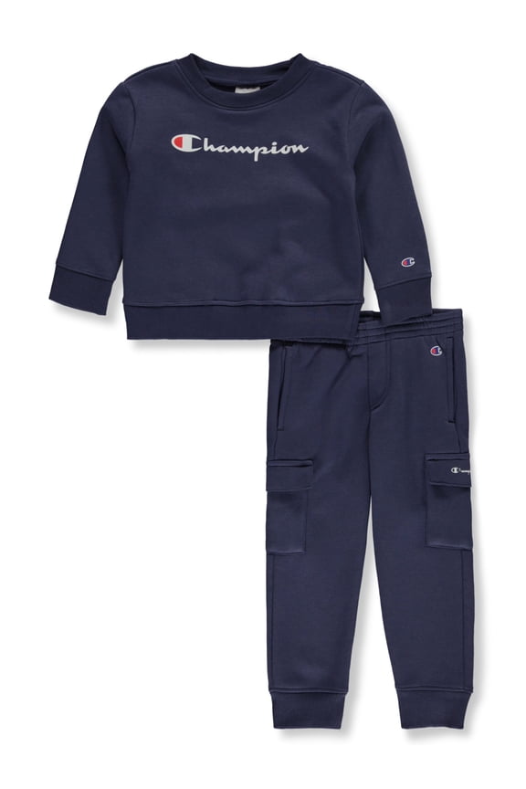 Boys' 2-Piece Cargo Joggers set Outfit Color: blue Size: 2t