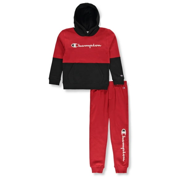 Champion Boys' 2-Piece Colorblock Joggers Set Outfit Color: red Size: 2t