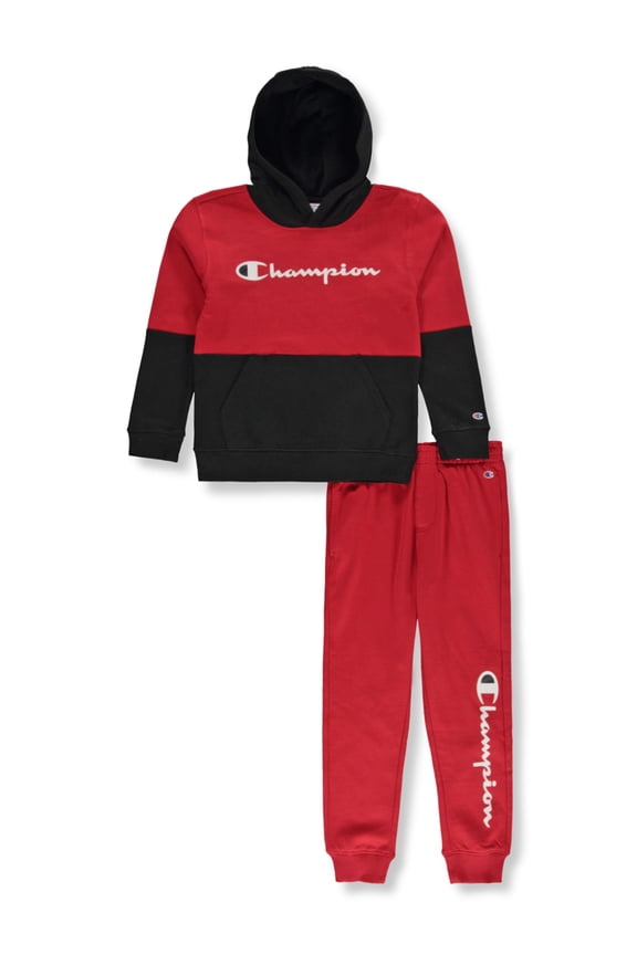 Boys' 2-Piece Colorblock Joggers Set Outfit Color: red Size: 2t