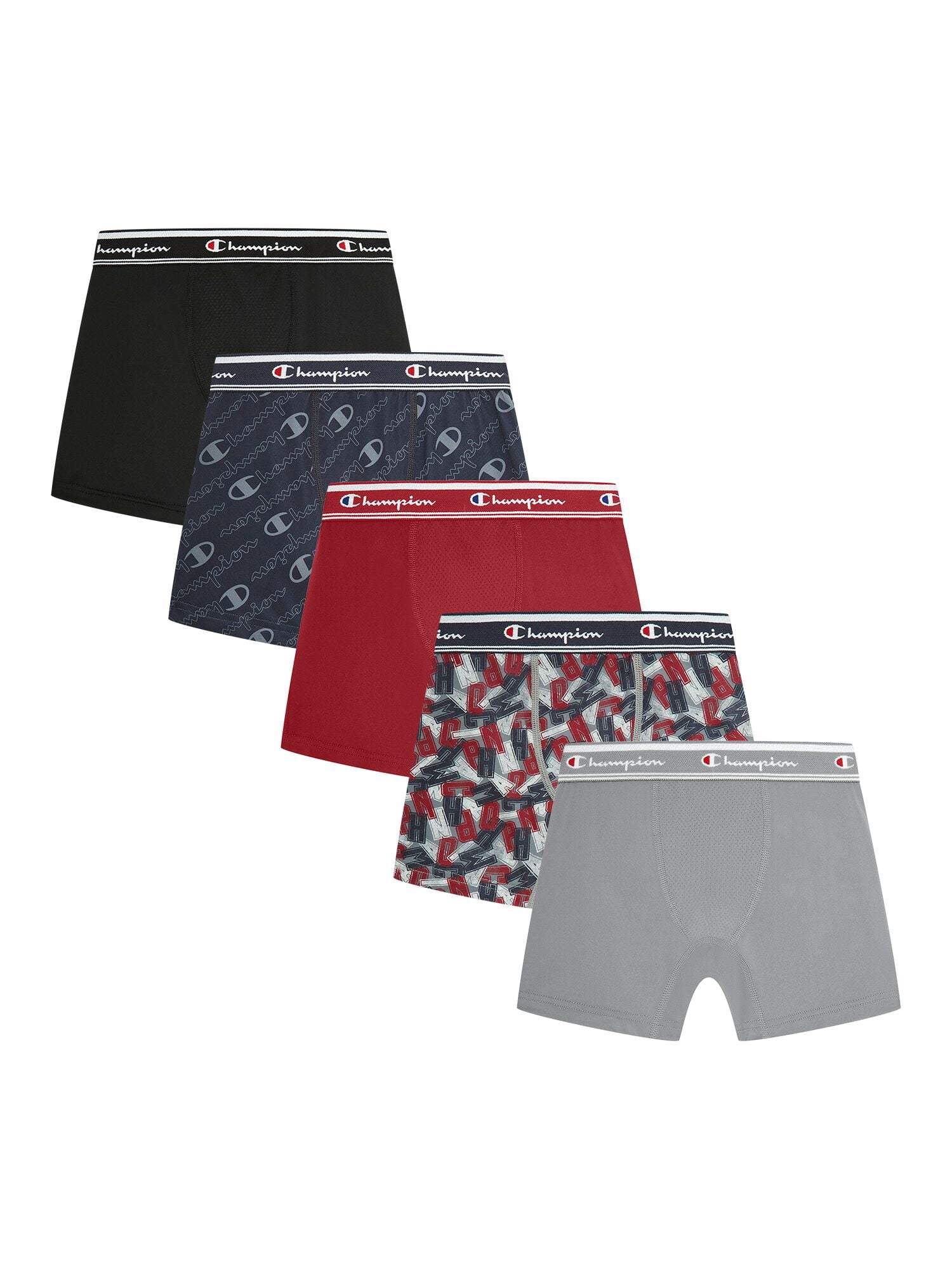 Champion Boys’ Active Performance Boxer Briefs, 5 Pack, Sizes XS–XL