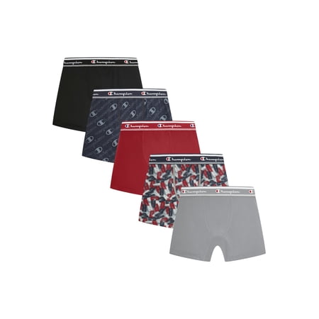 Champion Boys’ Active Performance Boxer Briefs, 5 Pack, Sizes XS–XL