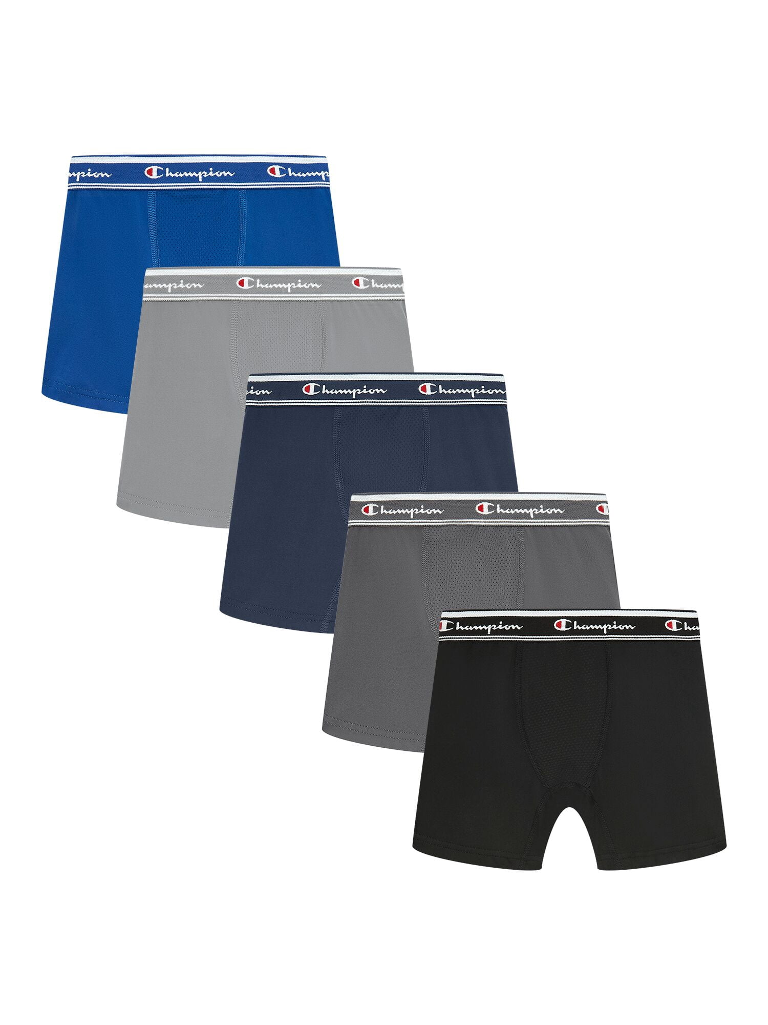 Champion Boys’ Active Performance Boxer Briefs, 5 Pack, Sizes XS–XL