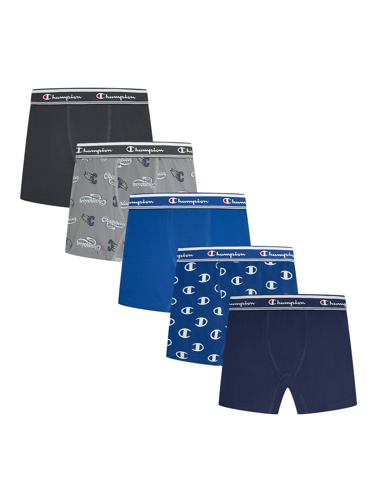 Champion Boys’ Active Performance Boxer Briefs, 5 Pack, Sizes XS–XL