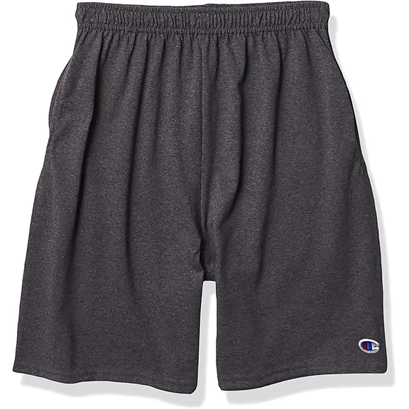 Champion Boys Everyday Cotton Jersey Shorts with Pockets - Charcoal Heather Gray Color - Sport Shorts for Kids - with Iconic Brand Logo