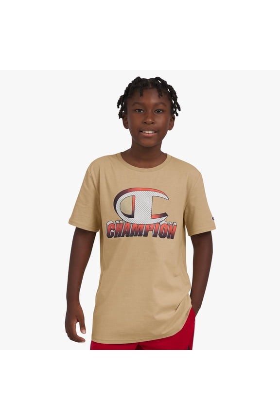 Boys Gradient Logo Short Sleeve Graphic Tee - Khaki - Size Medium