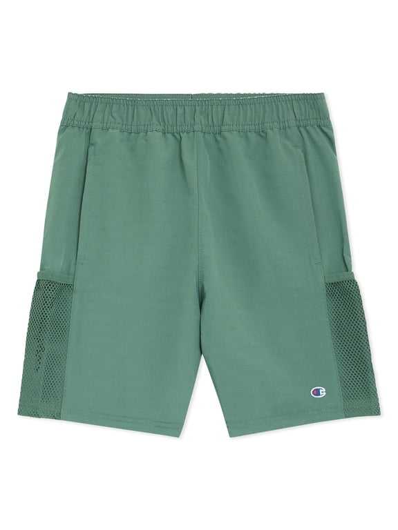 Boys Mesh-Side Woven Shorts with Pockets - Dark Forest - Size Large