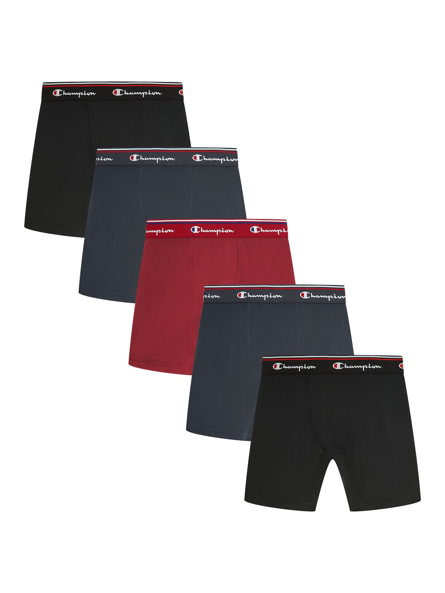 Champion Boys’ Performance Long Leg Boxer Briefs, 5 Pack, Sizes XS–XL