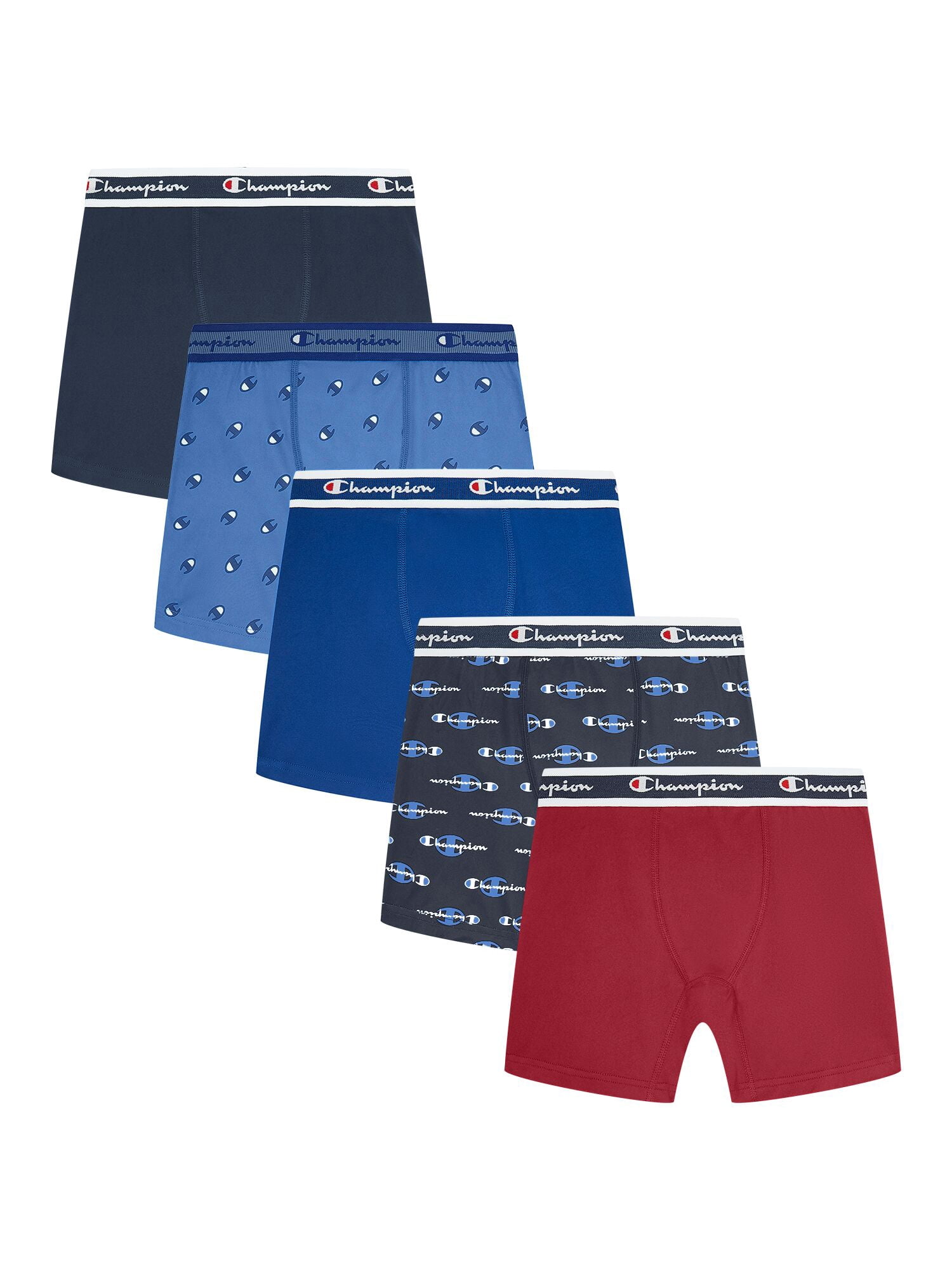 Champion Boys’ Softest Touch Classic Boxer Briefs, 5 Pack, Sizes XS–XL