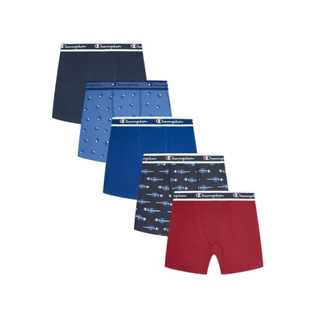 Champion Boys’ Softest Touch Classic Boxer Briefs, 5 Pack, Sizes XS–XL