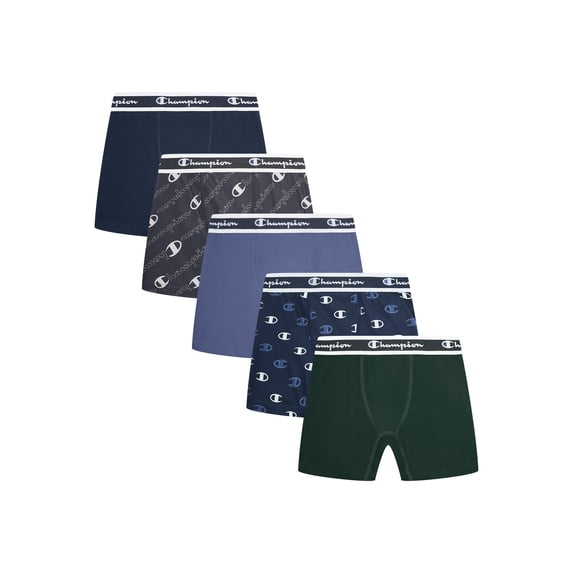 Champion Boys’ Softest Touch Classic Boxer Briefs, 5 Pack, Sizes XS–XL
