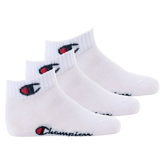 Champion Children's Socks, 3-Pack - Quarter, Solid Colour White 27-30