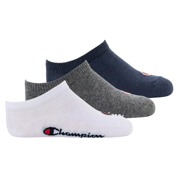 Champion Children's Socks, 3-Pack - Sneaker, Solid Colour Blue/White/Black 27-30
