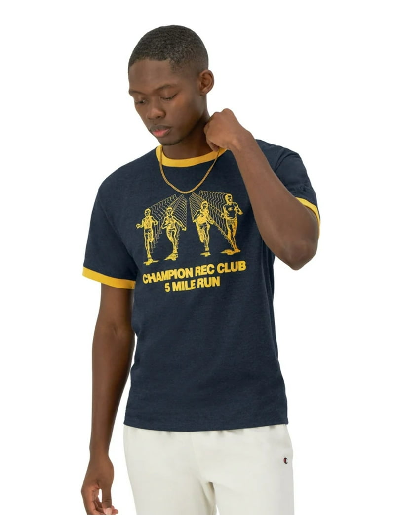 Champion Classic Ringer Graphic T-Shirt, Rec Club Run Navy
