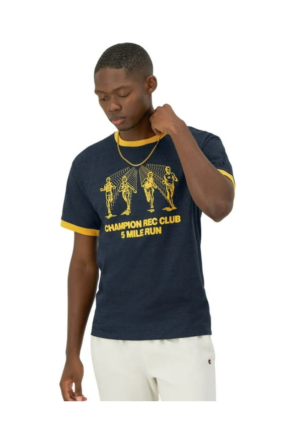 Champion Classic Ringer Graphic T-Shirt, Rec Club Run Navy Heather GT20H 586QEB WDP