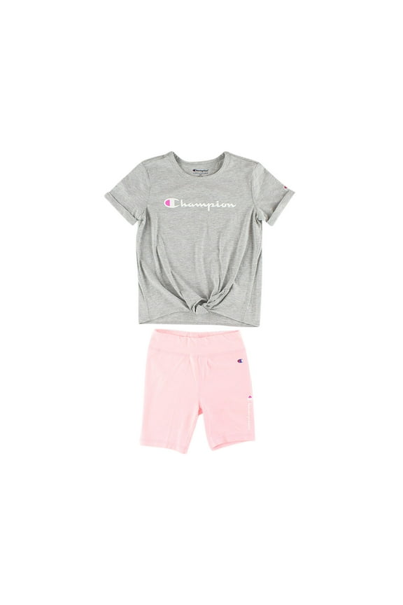 Classic Script Tie Front Tee Bike S Girls Clothing Set Size 6X, Color: Grey/Pink