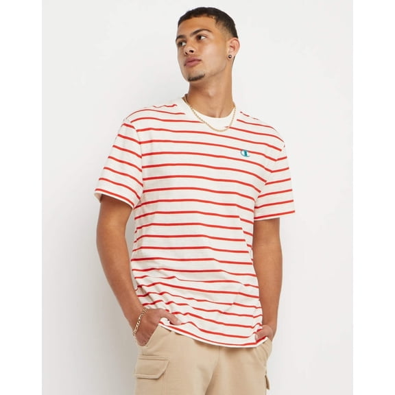 Champion Classic Slub Stripe T-shirt Chalk White/Solar Crimson T74695 407D55 AAPP