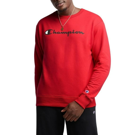 Champion Crewneck, Powerblend Fleece, Hoodie Sweatshirt for Men, Logo Reg Tall, Team Red Scarlet Script, 3X-Large Big
