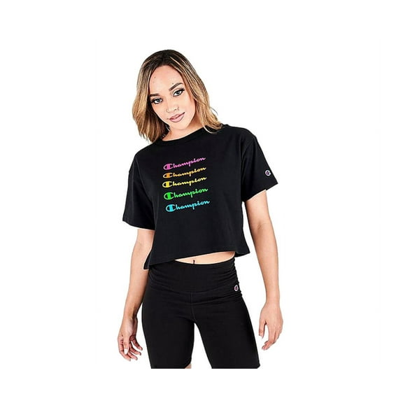 Champion Cropped Heritage Womens Active Shirts & Tees Size S, Color: Black/Black