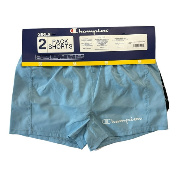 Champion Girl's 2-Pack 2.5" Inseam Active Elastic Waist & Drawstring Shorts (Black/Land Ice, 4)
