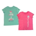 thumbnail image 1 of Champion Girl's 2 Pack Polyester & Cotton Graphic Print Active Tees (Knockout Pink/Aruba Blue, 4), 1 of 1