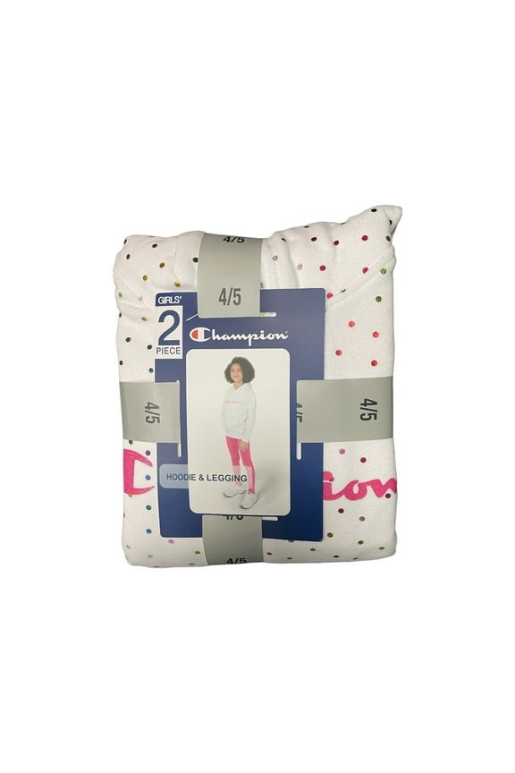 Girl's 2 Piece Heavyweight Hoodie & Legging Active Set (White/Wow Pink, 4/5)