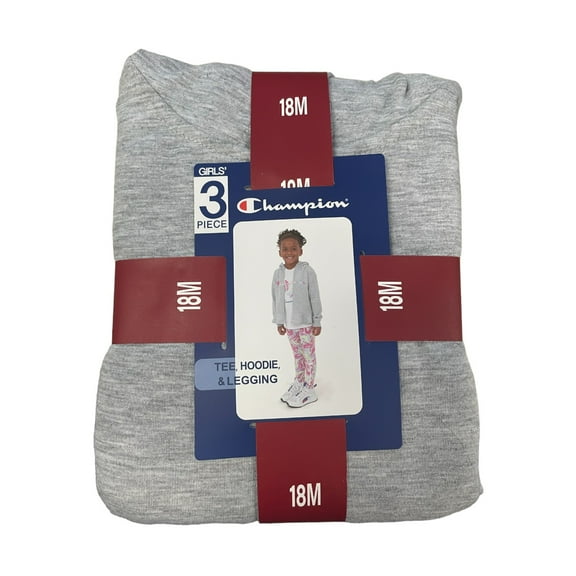 Champion Girl's Heavyweight 3 Piece Tee, Hoodie & Legging Set (Wht/Multi Marble, 18M)