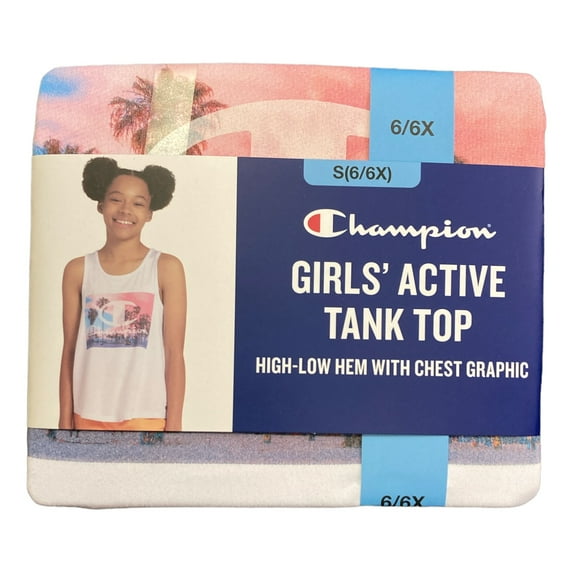 Champion Girl's Sporty Short Cap Sleeve Everyday Graphic T-Shirt (Bright White, 7/8)