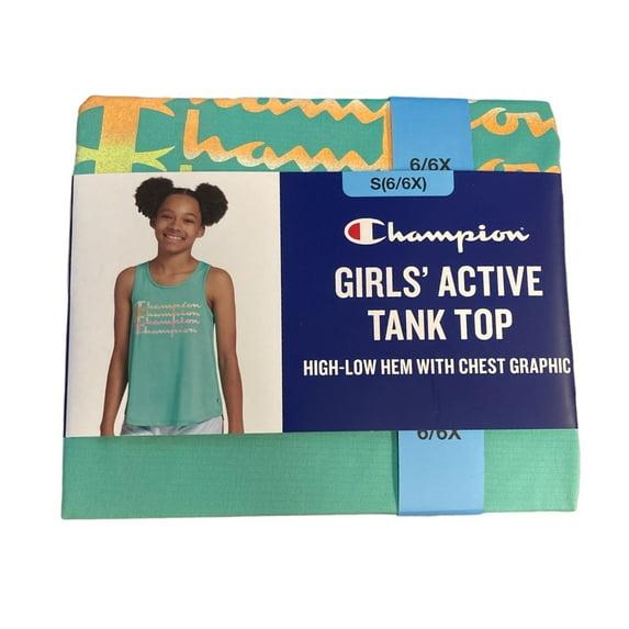 Champion Girl's Sporty Short Cap Sleeve Everyday Graphic T-Shirt (Pacific Aqua, 6/6X)