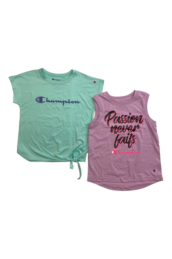 Girls 2-Pack Active Wear UPF 30 Moisture Wicking T-shirts (Aruba Blue/Orchid Bouquet, 4)