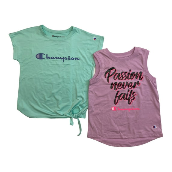 Champion Girls 2-Pack Active Wear UPF 30 Moisture Wicking T-shirts (Aruba Blue/Orchid Bouquet, 4)