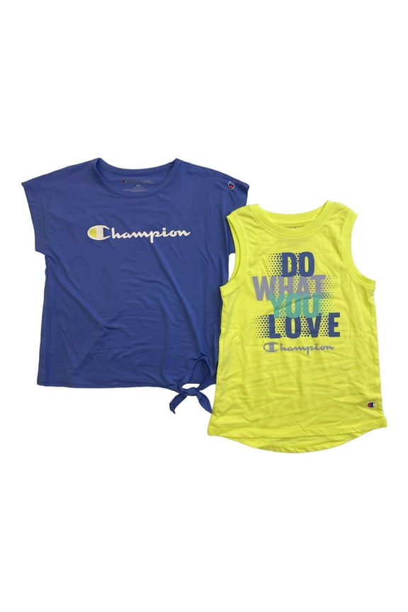 Girls 2-Pack Active Wear UPF 30 Moisture Wicking T-shirts (Deep Forte Blue/Lemon Tonic, 4)