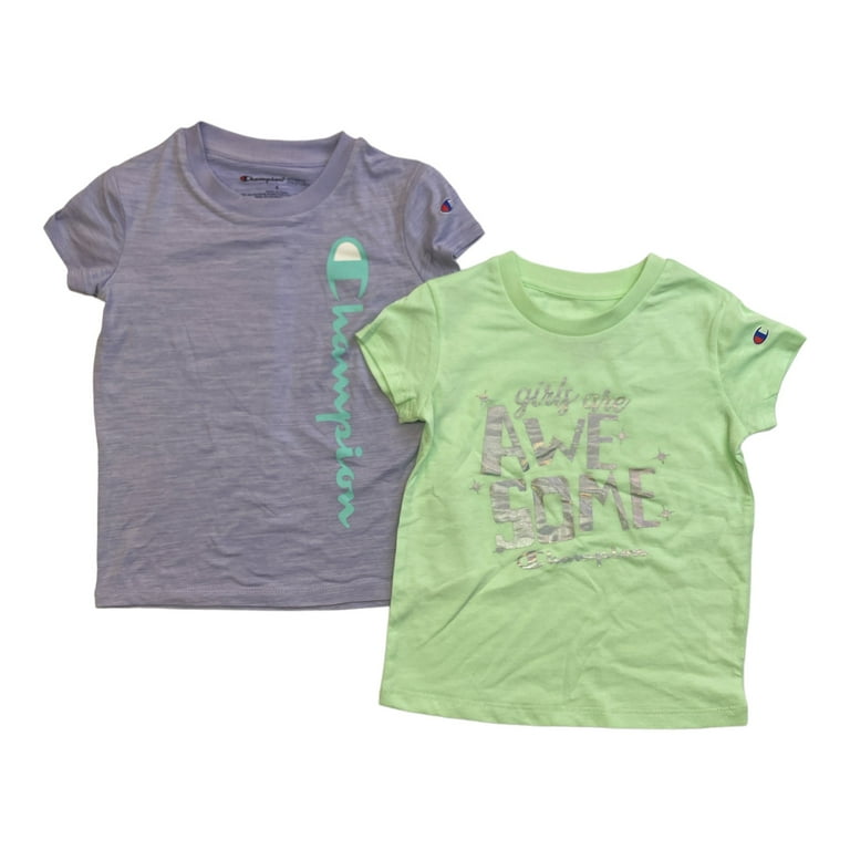 Champion Girls 2 Pack Active Wear UPF 30 Moisture Wicking T shirts Land Ice White Space Dye Mint 5 6