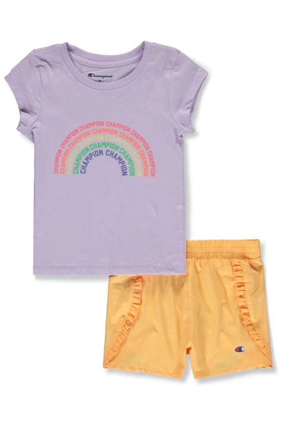 Girls' 2-Piece Rainbow Shorts Set Outfit Color: lilac Size: 2t