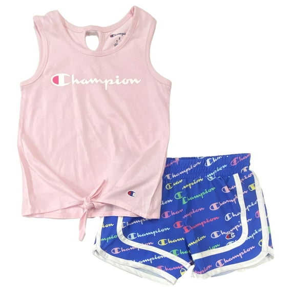 Champion Girls 2PC Outfit Pink Front Knot Tank Top Shirt & Shorts Set 5