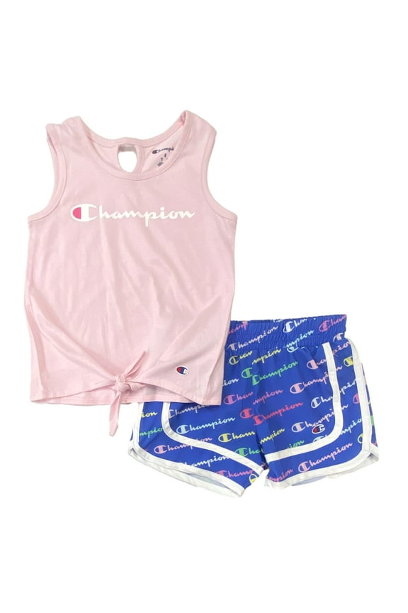 Girls 2PC Outfit Pink Front Knot Tank Top Shirt & Shorts Set 6X