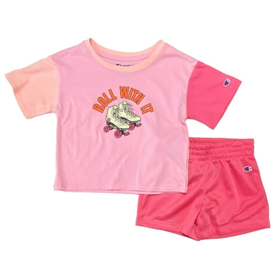 Champion Girls 2PC Outfit Pink Orange Skates Shirt & Shorts Set 5