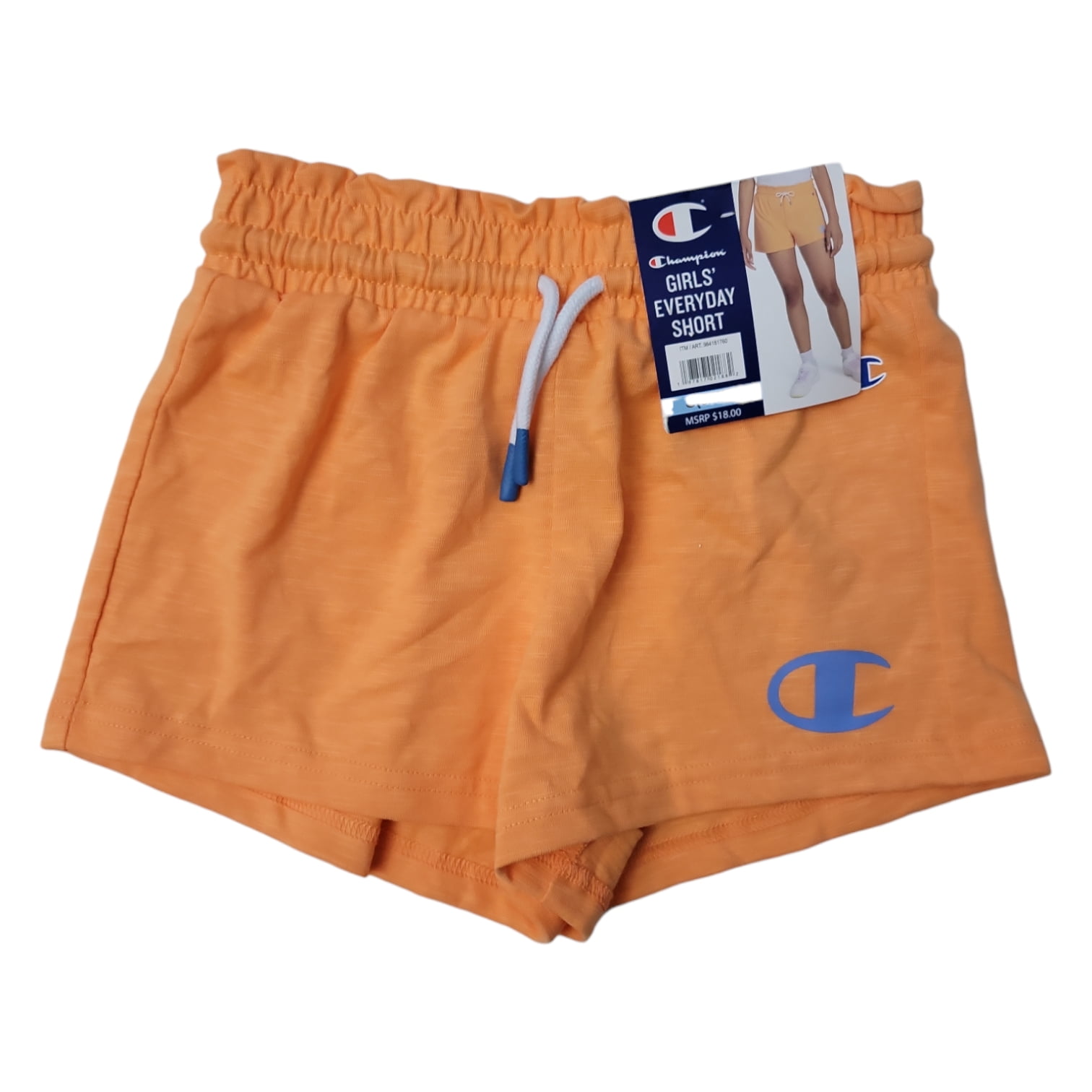 Champion Girls 3 Inseam Elastic Waistband Drawstring Pull On Active Shorts Papaya M 7 8