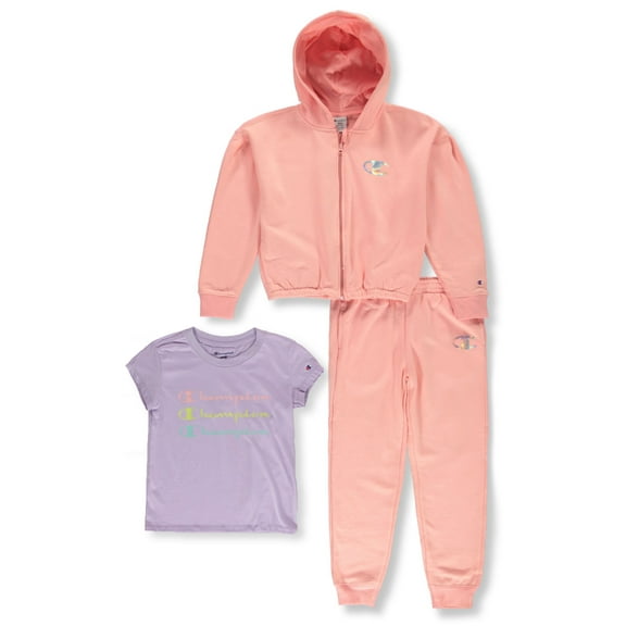 Champion Girls' 3-Piece Joggers Set Outfit Color: pink Size: 2t
