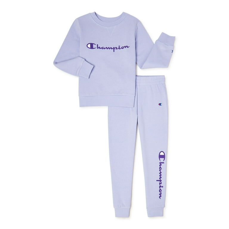 Champion Girls Classic Script Fleece Crew and Essential Joggers Active Set,  2-Piece, Sizes 2T-6X 