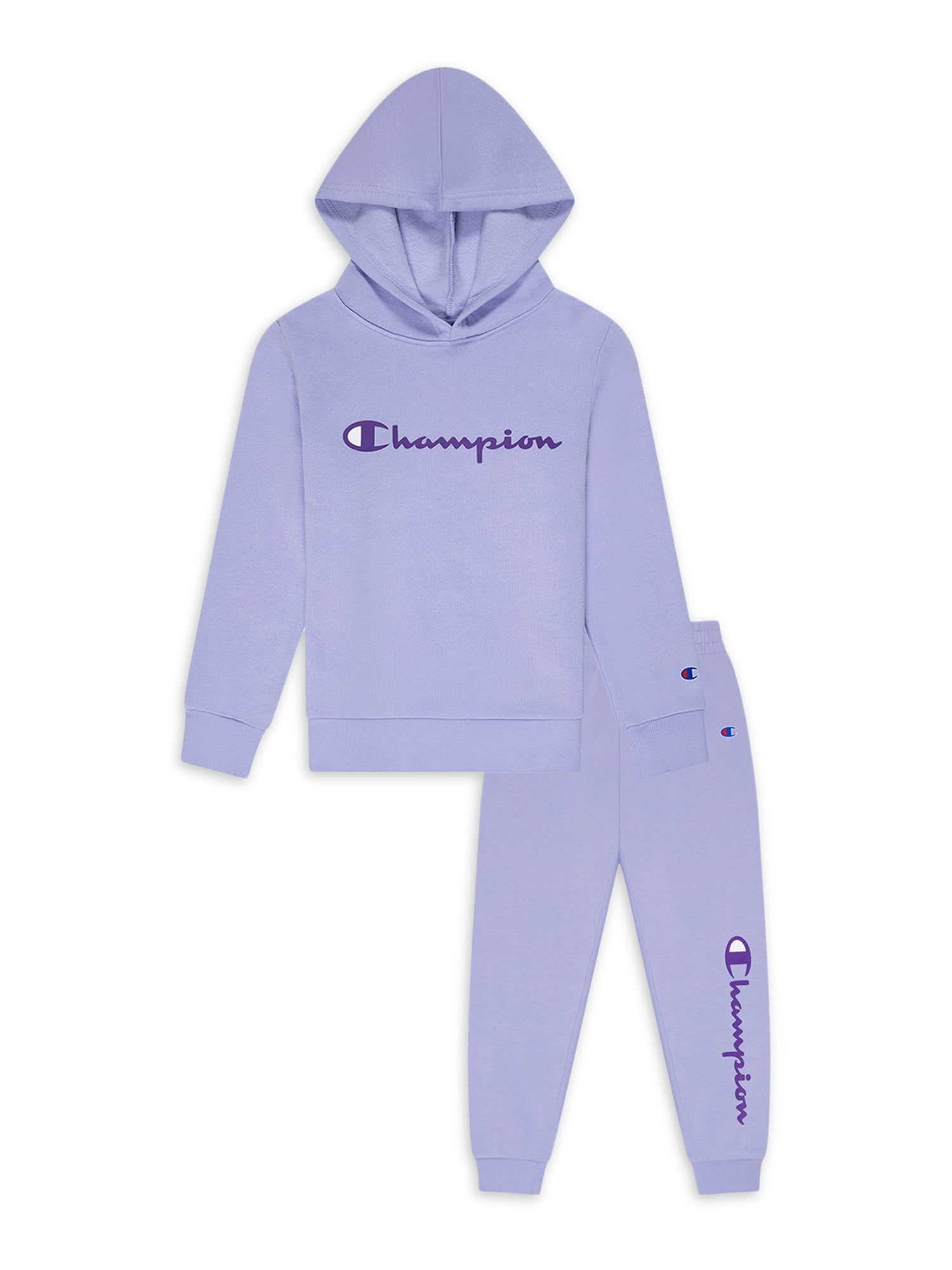 Champion Girls Classic Script Fleece Crew and Essential Joggers Active Set,  2-Piece, Sizes 2T-6X 