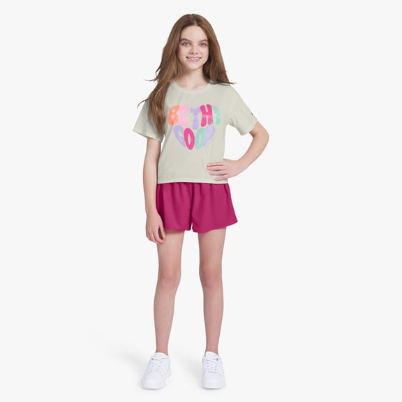 Champion Girls Graphic Tee and Woven Shorts Set - Rose Violet - Size Large