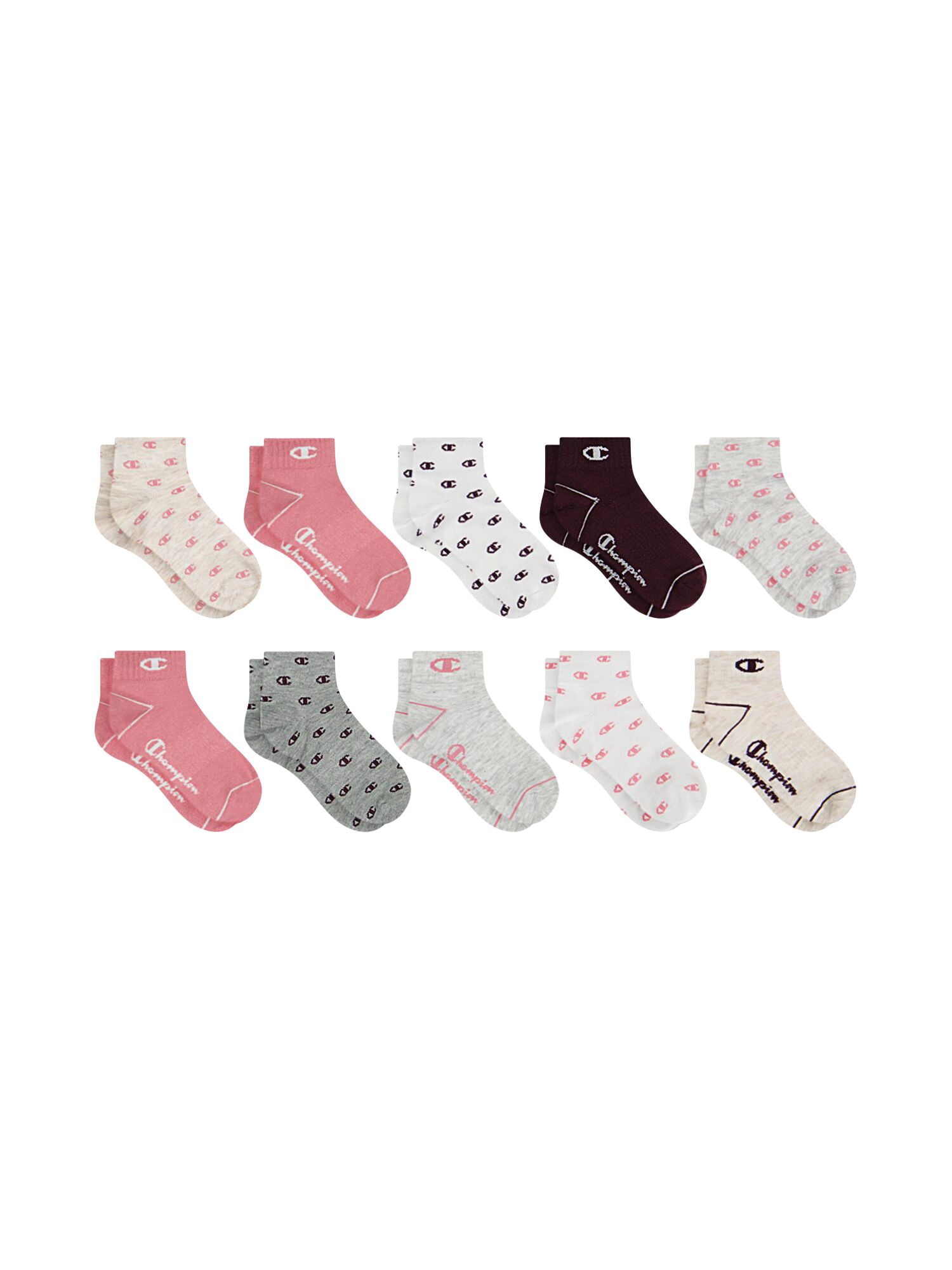 Champion Girls Lightweight Performance+ Kid Ankle Socks, 10 Pack, Sizes S–L
