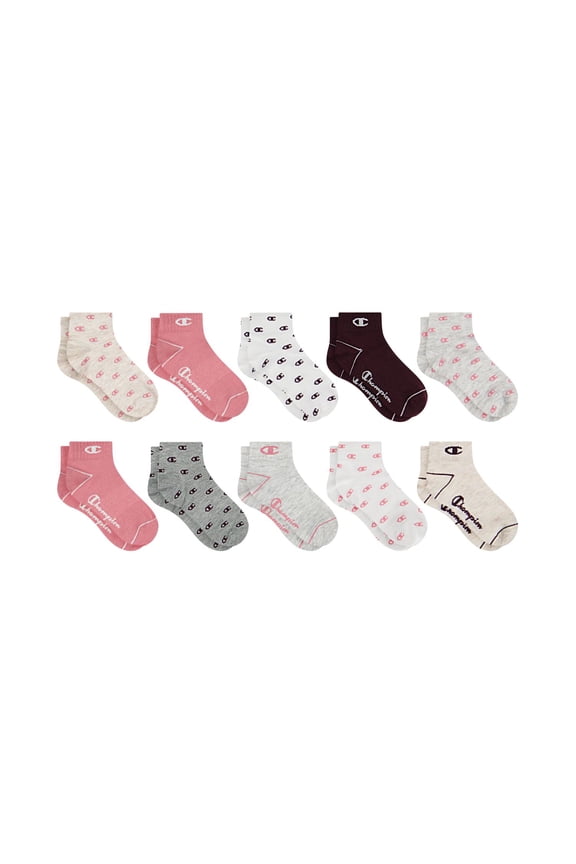 Girls Lightweight Performance+ Kid Ankle Socks, 10 Pack, Sizes S–L
