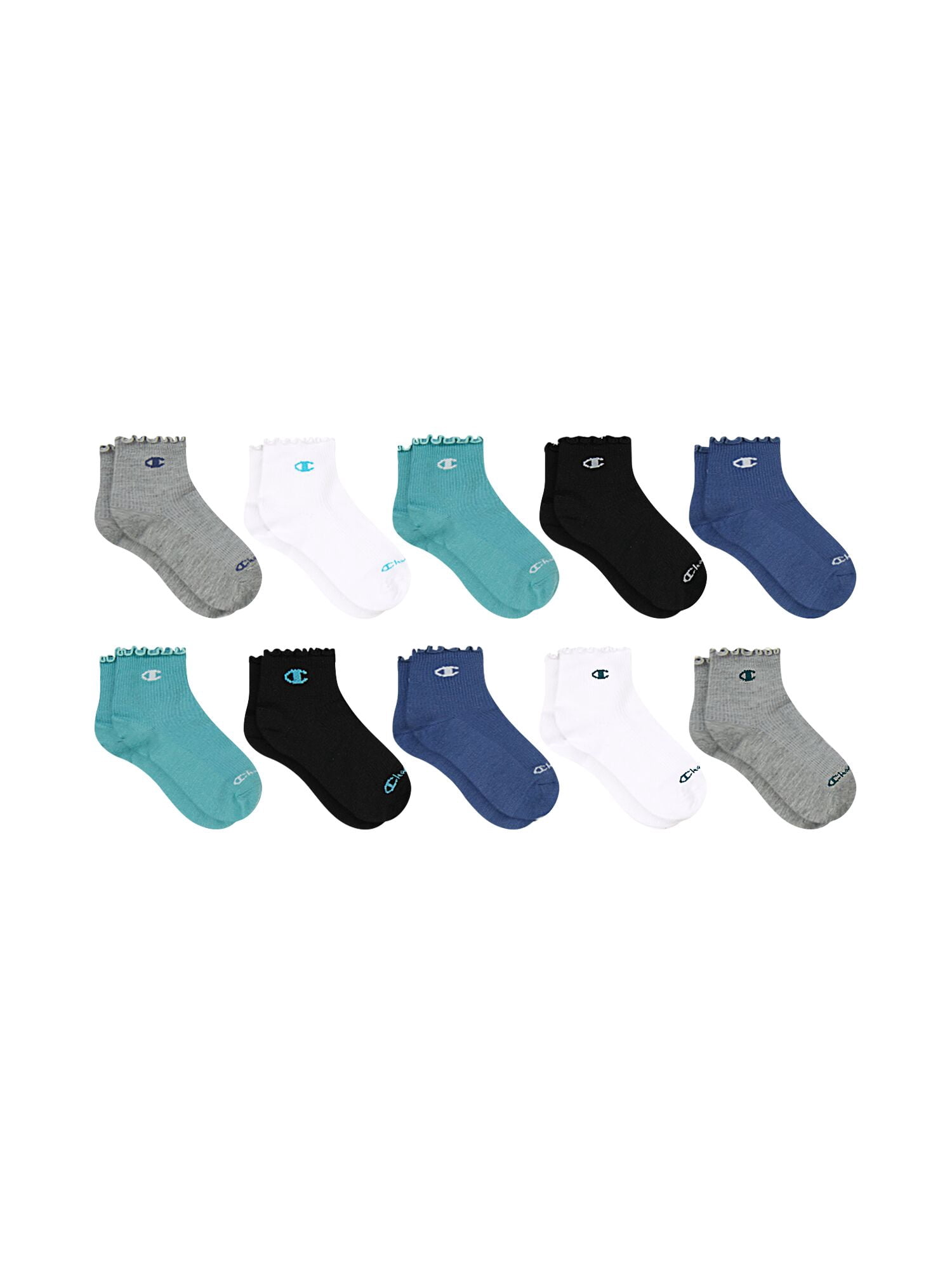 Champion Girls Lightweight Performance+ Kid Ankle Socks, 10 Pack, Sizes S–L