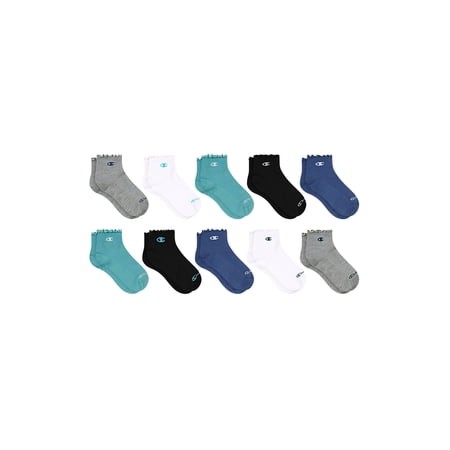Champion Girls Lightweight Performance+ Kid Ankle Socks, 10 Pack, Sizes S–L