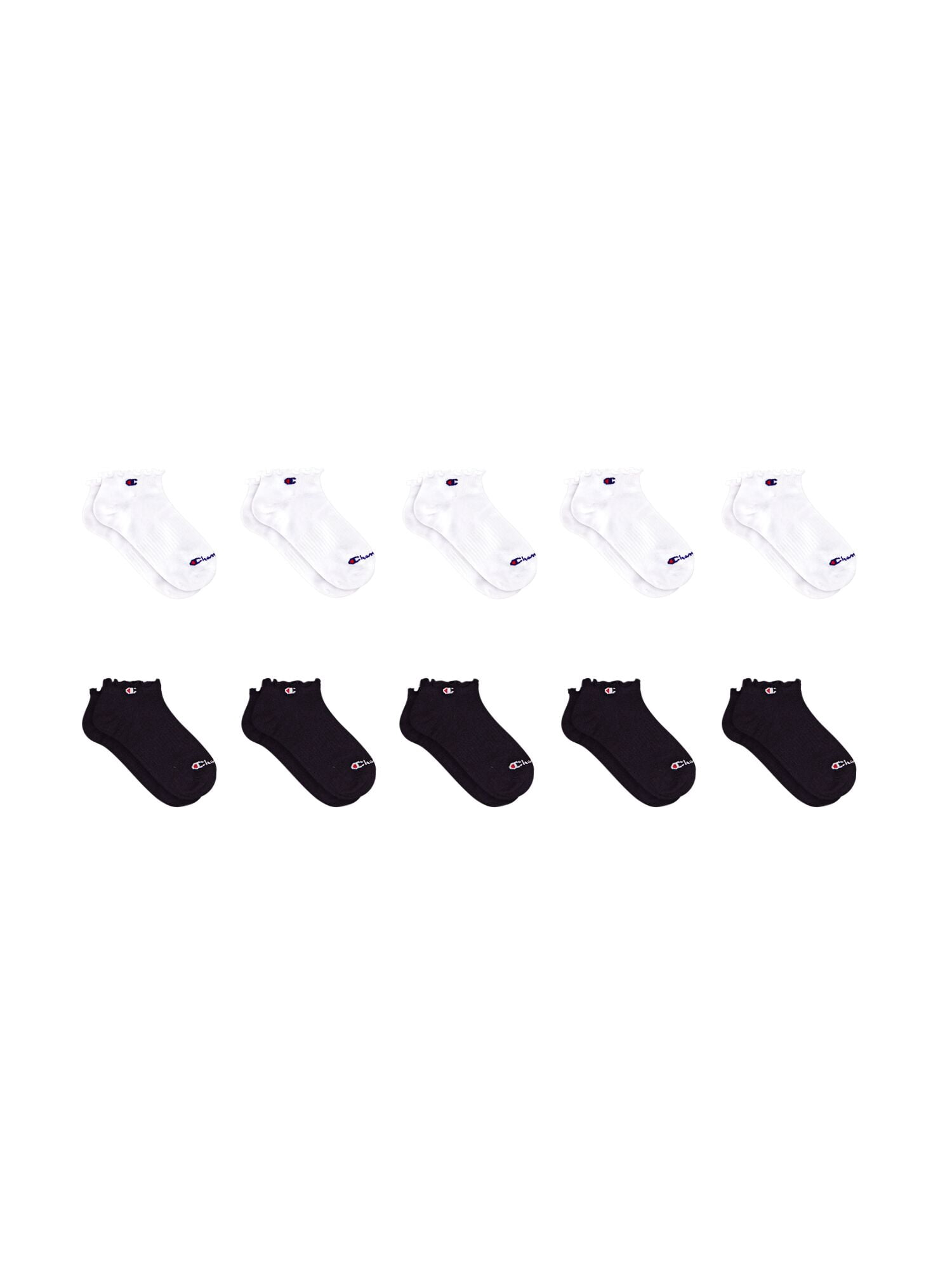 Champion Girls Lightweight Performance+ Kid Ruffle Low Cut Socks, 10 Pack, Sizes S–L