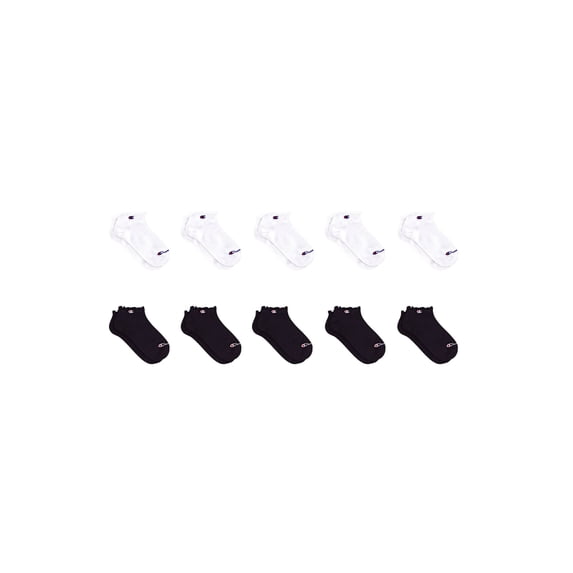 Champion Girls Lightweight Performance+ Kid Ruffle Low Cut Socks, 10 Pack, Sizes S–L