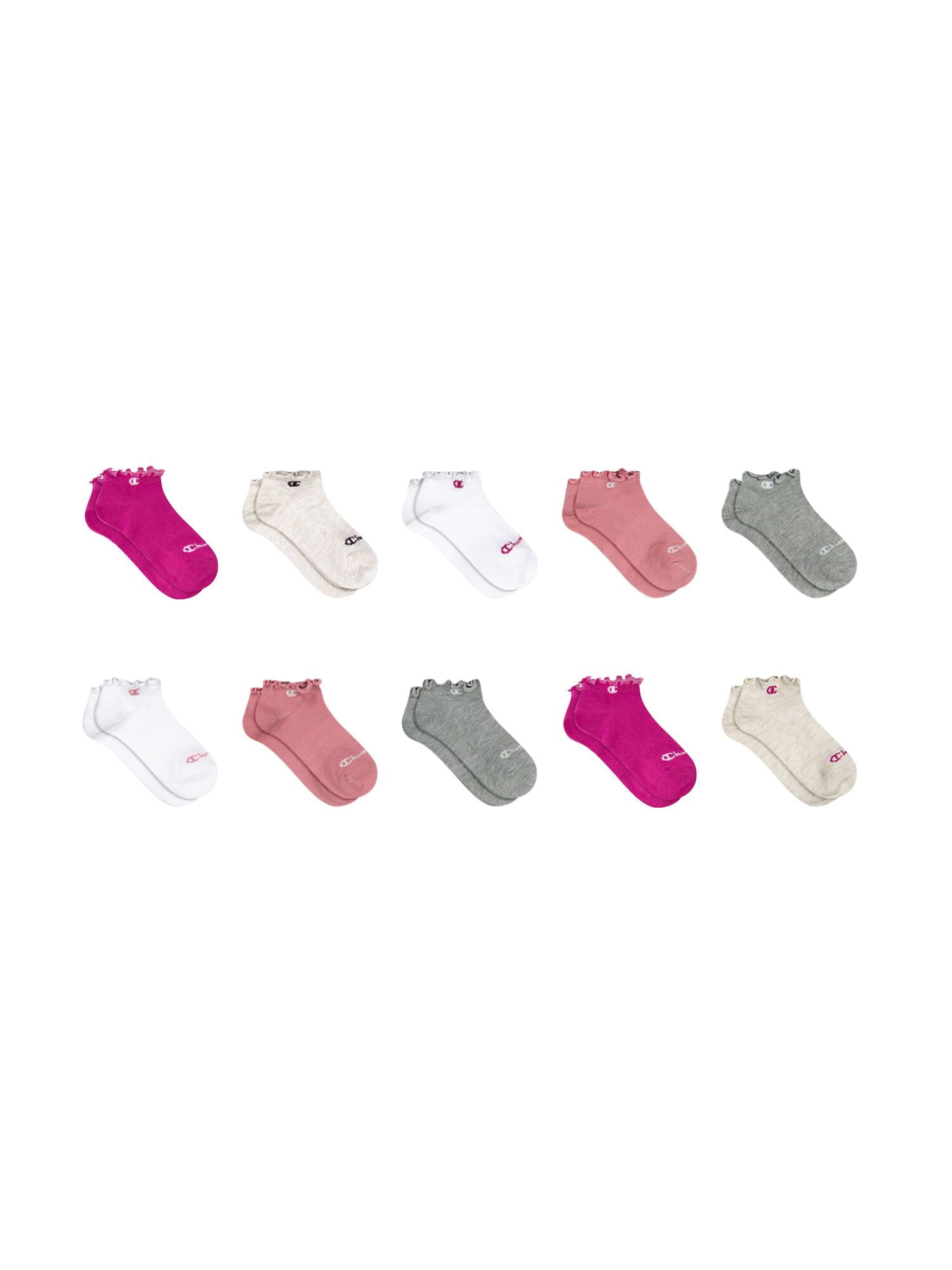 Champion Girls Lightweight Performance+ Kid Ruffle Low Cut Socks, 10 Pack, Sizes S–L